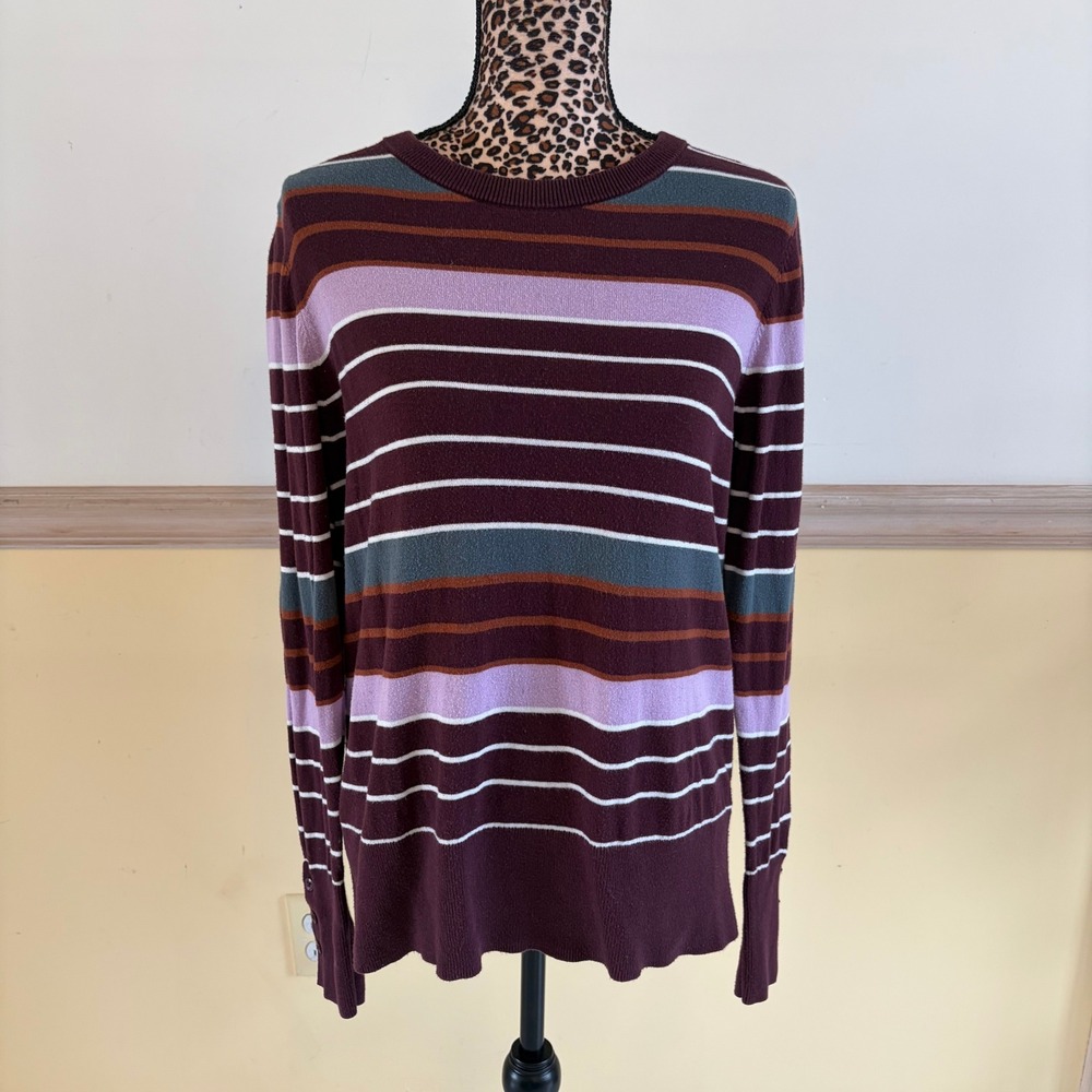 Halogen (Nordstrom) Striped Sweater Burgundy Purple Gray White‎ Long Sleeve Sz 1
